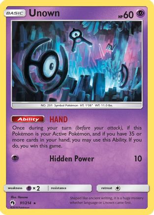 Unown (91) (91) 091/214  - Reverse Holofoil SM  Lost Thunder - Rare