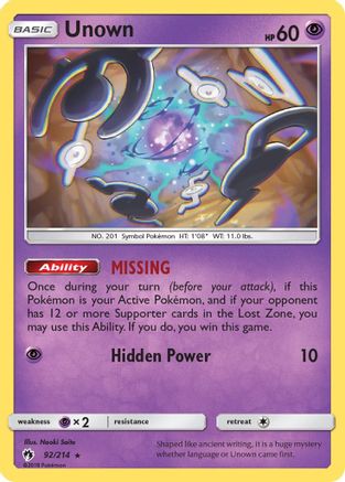 Unown (92) (92) 092/214  SM  Lost Thunder - Rare