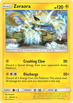 Zeraora 060  - Reverse Holofoil SM  Unbroken Bonds - Rare