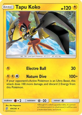 Tapu Koko  - Reverse Holofoil SM  Unified Minds - Holo Rare