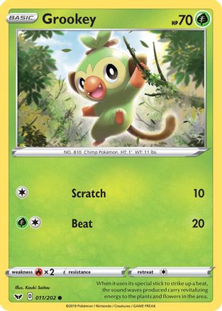 Grookey (011) (011) 011  - Reverse Holofoil SWSH01 Sword & Shield Base Set - Common
