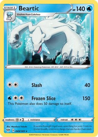 Beartic 049  - Reverse Holofoil SWSH03 Darkness Ablaze - Rare