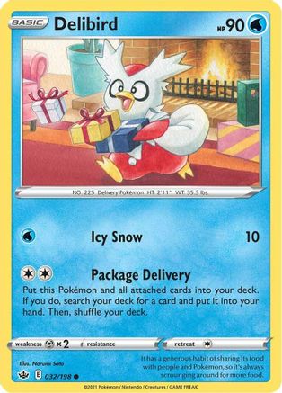 Delibird 032  - Reverse Holofoil SWSH06 Chilling Reign - Common