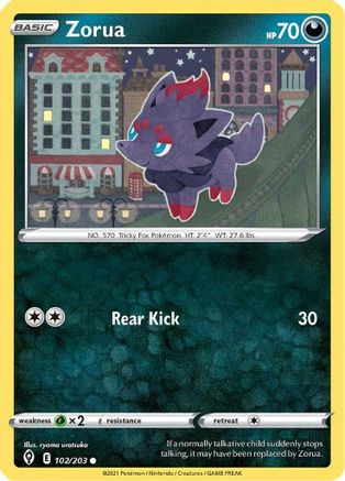 Zorua 102  - Reverse Holofoil SWSH07 Evolving Skies - Common