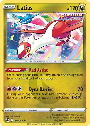 Latias 193  - Reverse Holofoil SWSH08 Fusion Strike - Rare