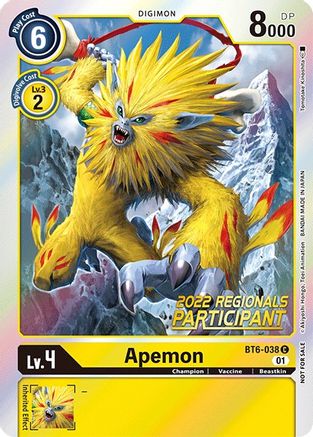 Apemon (2022 Championship Online Regional) [Online Participant] (BT6-038) - Double Diamond Foil