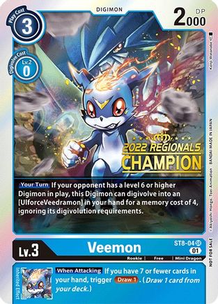 Veemon (2022 Championship Online Regional) [Online Champion] (ST8-04) - Starter Deck 08: Ulforce Veedramon Foil