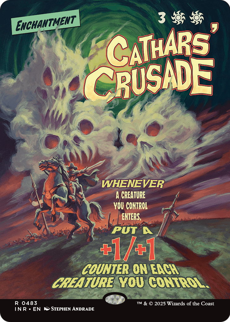 Cathars' Crusade (Showcase) (INR-483) - Innistrad Remastered: (Showcase, enchantment) (Borderless) Foil