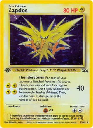 Zapdos (15) (15) 015  - 1st Edition Holofoil Fossil - Holo Rare