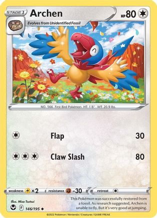 Archen 146  - Reverse Holofoil SWSH12 Silver Tempest - Uncommon