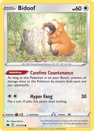 Bidoof 111  - Reverse Holofoil SWSH Crown Zenith - Common