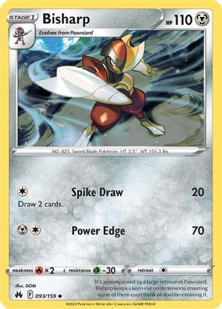 Bisharp 093  - Reverse Holofoil SWSH Crown Zenith - Uncommon