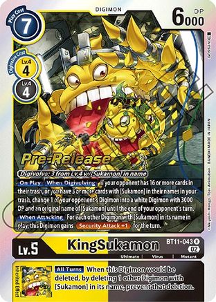 KingSukamon (BT11-043) - Dimensional Phase Pre-Release Cards Foil
