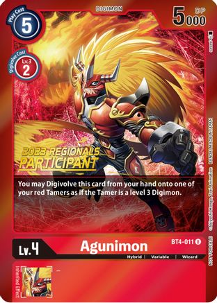 Agunimon - BT4-011 (2023 Regionals Participant) (BT4-011) - Great Legend Foil