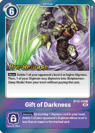 Gift of Darkness (BT13-109) - Versus Royal Knights Pre-Release Cards Foil