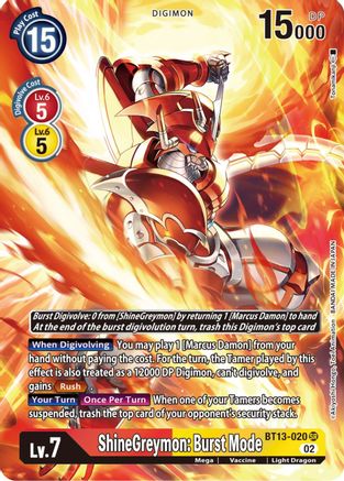 ShineGreymon: Burst Mode (Alternate Art) (BT13-020) - Versus Royal Knights Foil