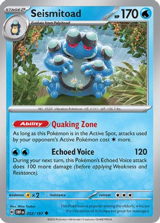 Seismitoad 052  SV03 Obsidian Flames - Uncommon