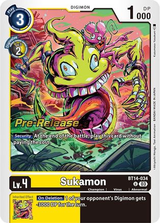 Sukamon (BT14-034) - Blast Ace Pre-Release Cards Foil