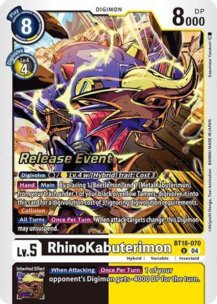 RhinoKabuterimon (BT18-070) - Release Special Booster 2.0 Celebration Event Cards Foil