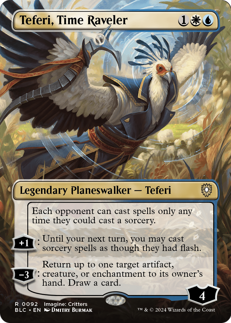 Teferi, Time Raveler (Borderless) (BLC-092) - Bloomburrow Commander Foil