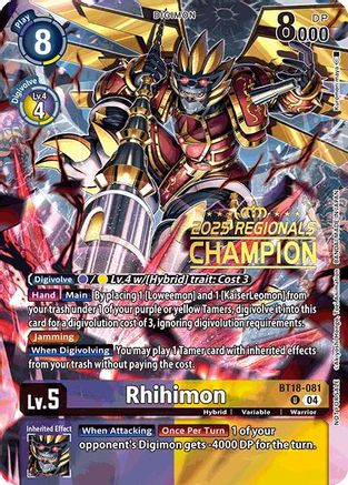 Rhihimon (2025 Regionals Champion) (BT18-081) - Release Special Booster 2.0 Foil
