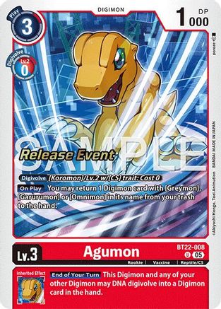 Agumon (BT22-008) - Cyber Eden Release Event Cards Foil