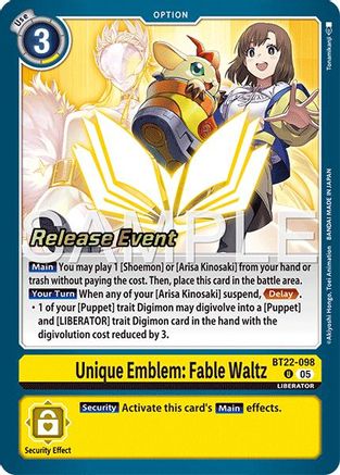 Unique Emblem: Fable Waltz (BT22-098) - Cyber Eden Release Event Cards Foil