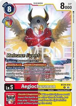 Aegiochusmon (BT24-014) - Time Stranger Release Event Cards Foil