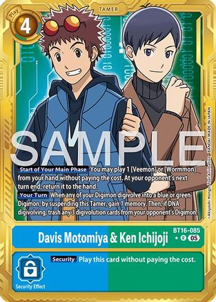 Davis Motomiya & Ken Ichijoji (Gold Border) (BT16-085) - Advanced Booster Digimon Generation Foil