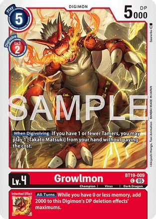 Growlmon - BT19-009 (Reprint) (BT19-009) - Advanced Booster Digimon Generation Foil