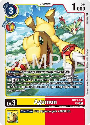 Agumon - BT21-040 (Reprint) (BT21-040) - Advanced Booster Digimon Generation Foil