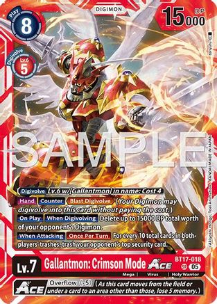 Gallantmon: Crimson Mode ACE (Reprint) (BT17-018) - Advanced Booster Digimon Generation Foil