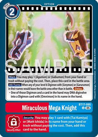 Miraculous Mega Knight (Reprint) (BT17-095) - Advanced Booster Digimon Generation Foil