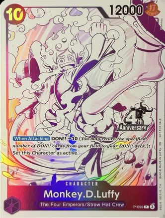Monkey.D.Luffy (4th Anniversary Treasure Campaign Pack) (P-099) - One Piece Promotion Cards Foil