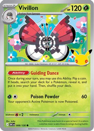 Vivillon 008/128  - Holofoil ME 30th Celebration - Common