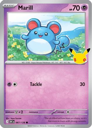 Marill 067/128  - Holofoil ME 30th Celebration - Common