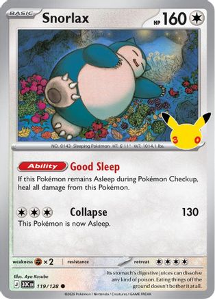 Snorlax 119/128  - Holofoil ME 30th Celebration - null