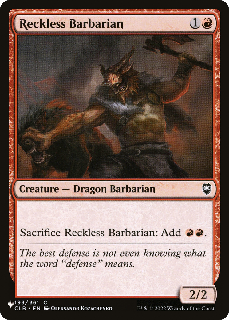 Reckless Barbarian (LIST-CLB-193) - The List