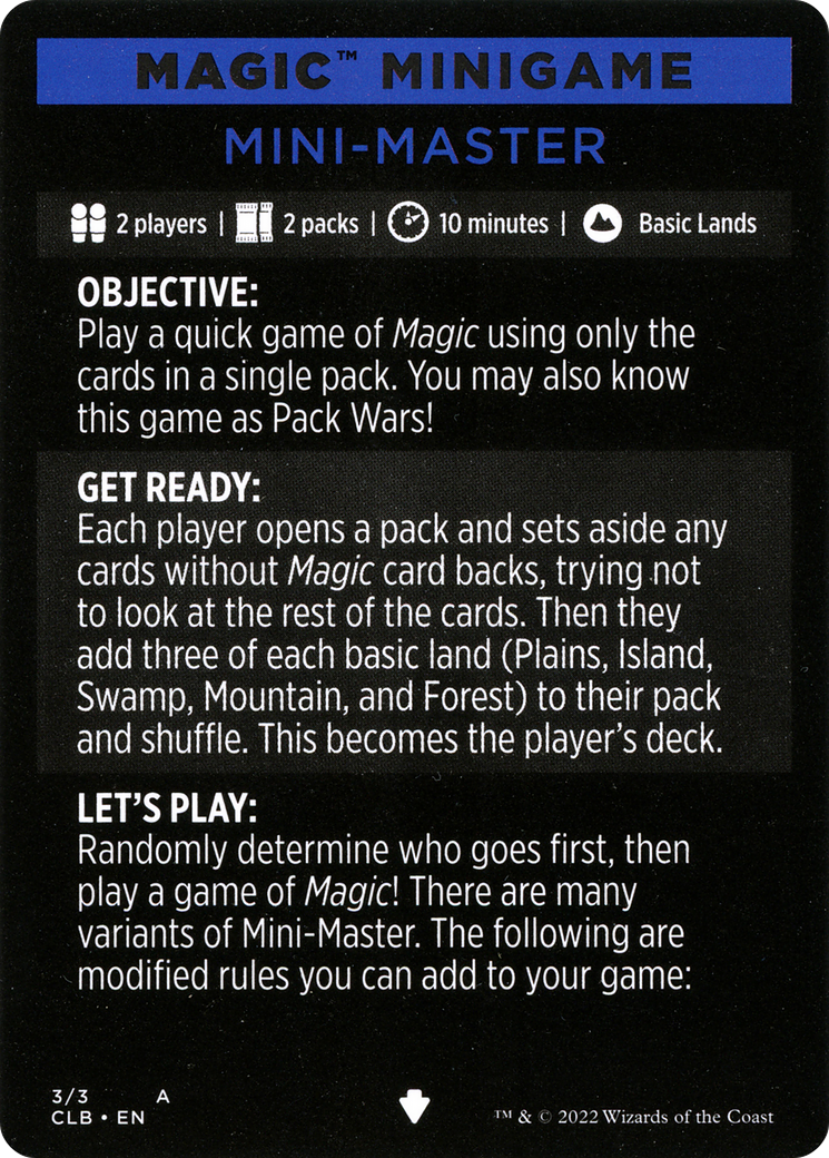 Mini-Master // Mini-Master (cont'd) (MCLB-003) - Commander Legends: Battle for Baldur's Gate Minigames
