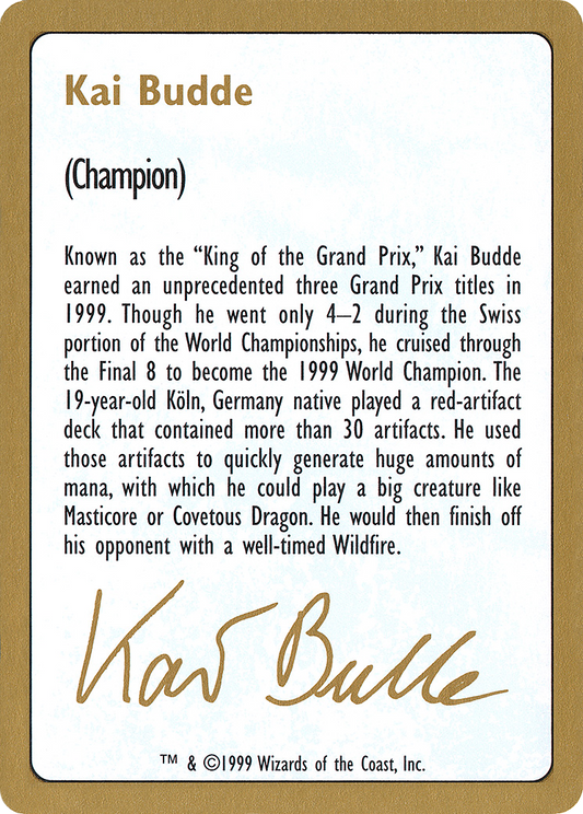 1999 Kai Budde Biography Card (WCD-) - World Championship Decks 1999