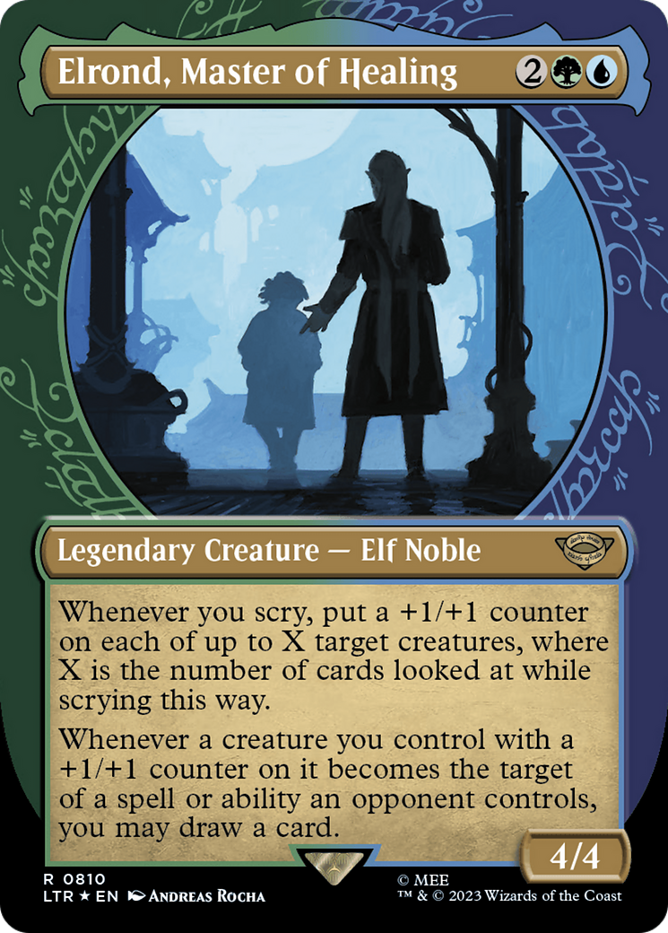Elrond, Master of Healing (Showcase) (Surge Foil) (LTR-810) - The Lord of the Rings: Tales of Middle-earth: (Showcase) (Borderless) Foil