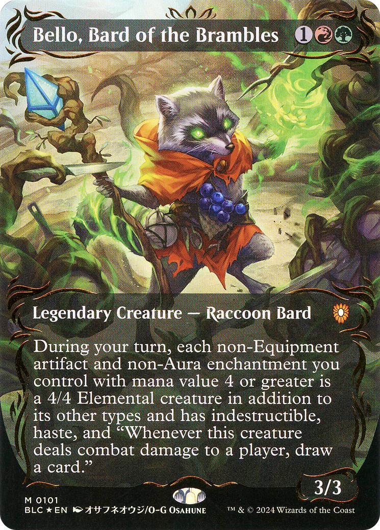 Bello, Bard of the Brambles (Borderless) (Raised Foil) (BLC-101) - Bloomburrow Commander Foil