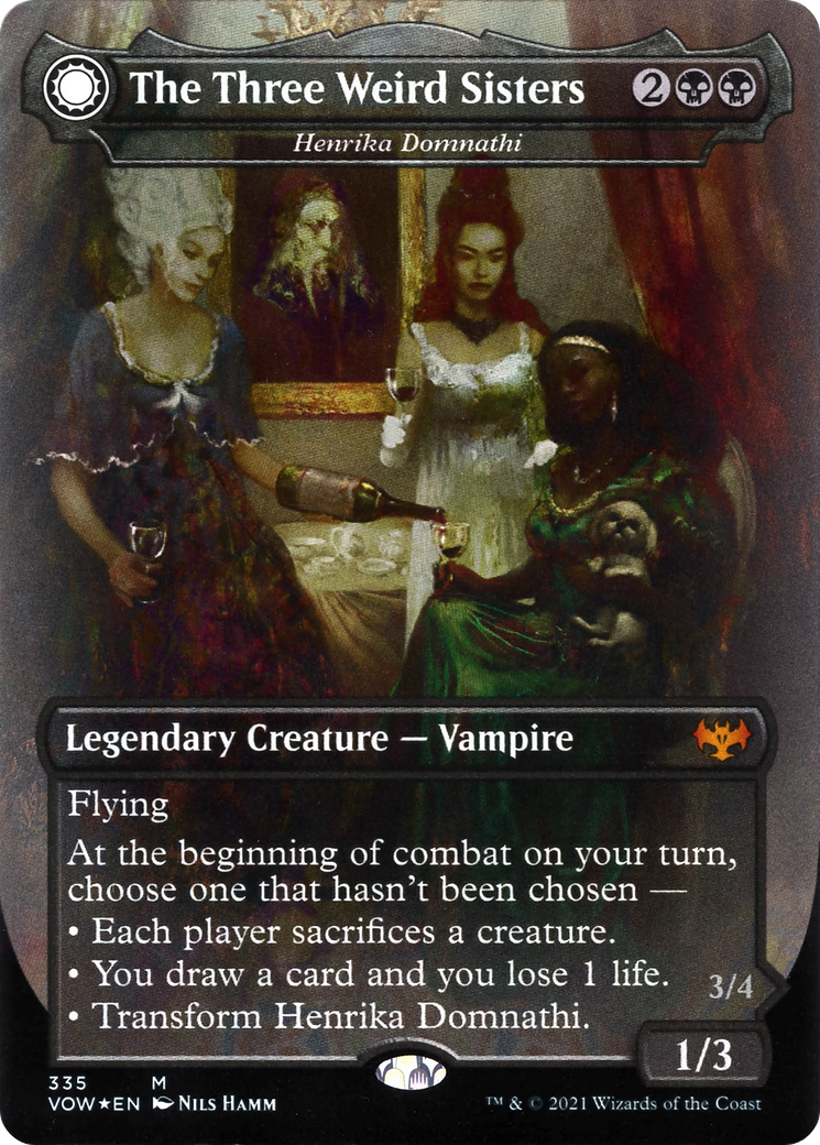 The Three Weird Sisters - Henrika Domnathi (VOW-335) - Innistrad: Crimson Vow: (Double Faced Transform) (Borderless) Foil